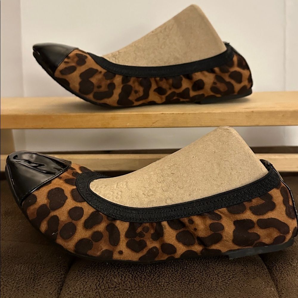 Time and Tru Leopard Print Flats with Black “patent” Trim